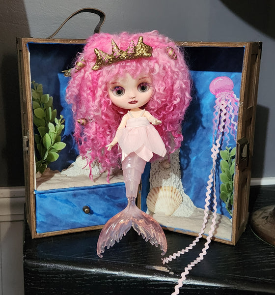 "Siren" custom blythe middie mermaid doll with case and accessories