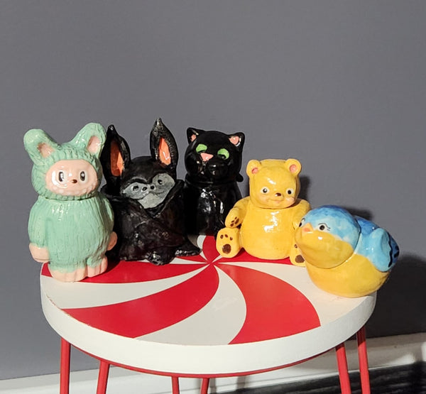 Miniature ceramic cookie jar bat