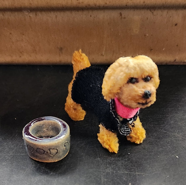 Blythe pet dog (#3) with ceramic bowl