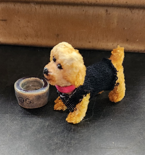 Blythe pet dog (#3) with ceramic bowl