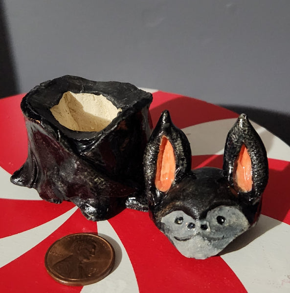 Miniature ceramic cookie jar bat