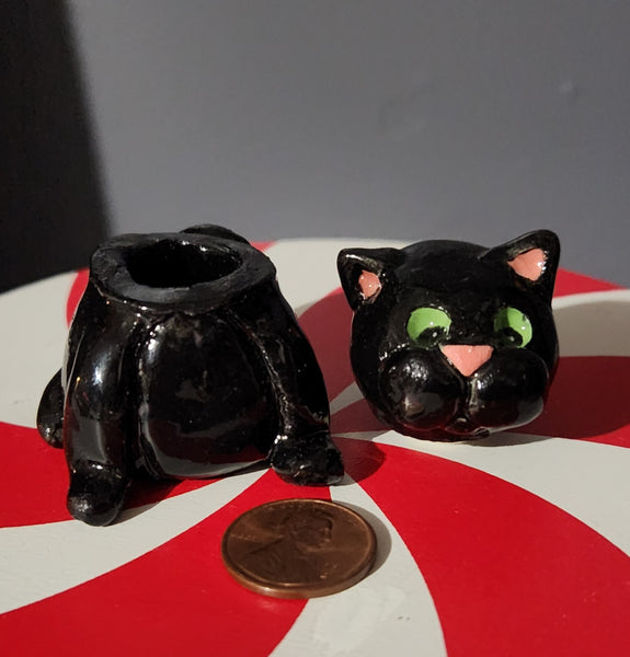 Miniature ceramic cookie jar black cat