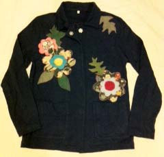 Navy Blue Jersey jacket with handmade applique women's small