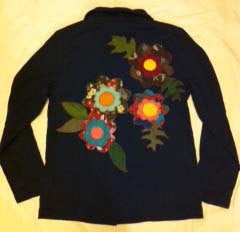 Navy Blue Jersey jacket with handmade applique women's small