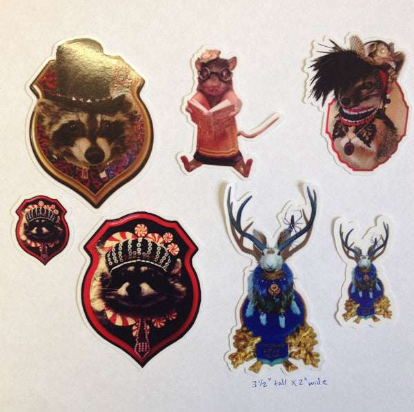 Rogue Taxidermy Sticker, Postcard, patch, and pin sampler pack